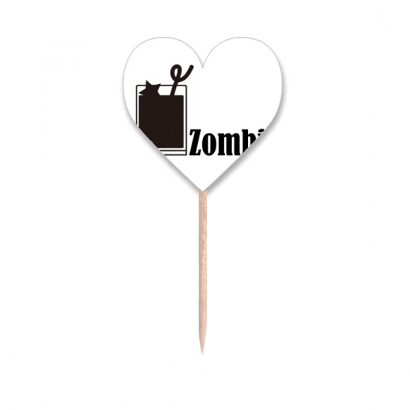 Zombie With The Word Zombie Toothpick Flags Heart Lable Cupcake Picks