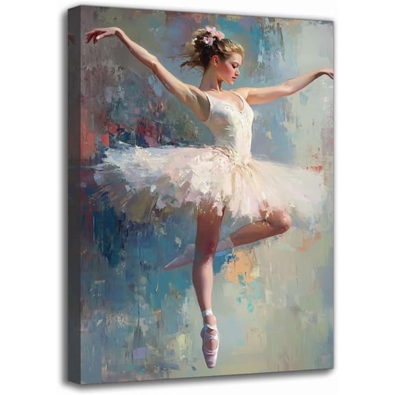 Vintage Ballerina Framed Wall Art Oil Painting - White, Modern Ballet Dancer Canvas Texture Prints, Home Decor for Living Room and Bedroom, Sexy Pictures for Wall Decor (8W X 12L)