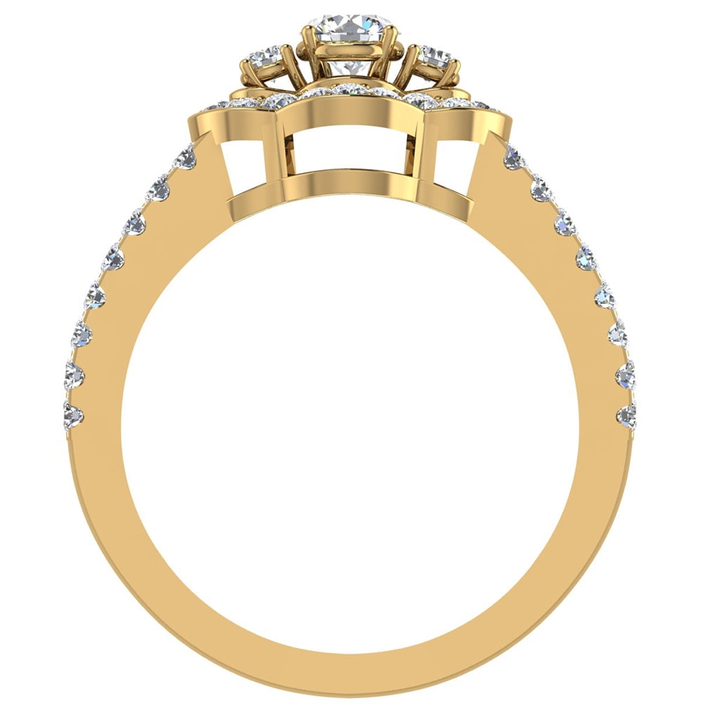 1.00 CT Three Stone Split Shank Wide look Anniversary Engagement Ring 18K  Gold (G,VS)