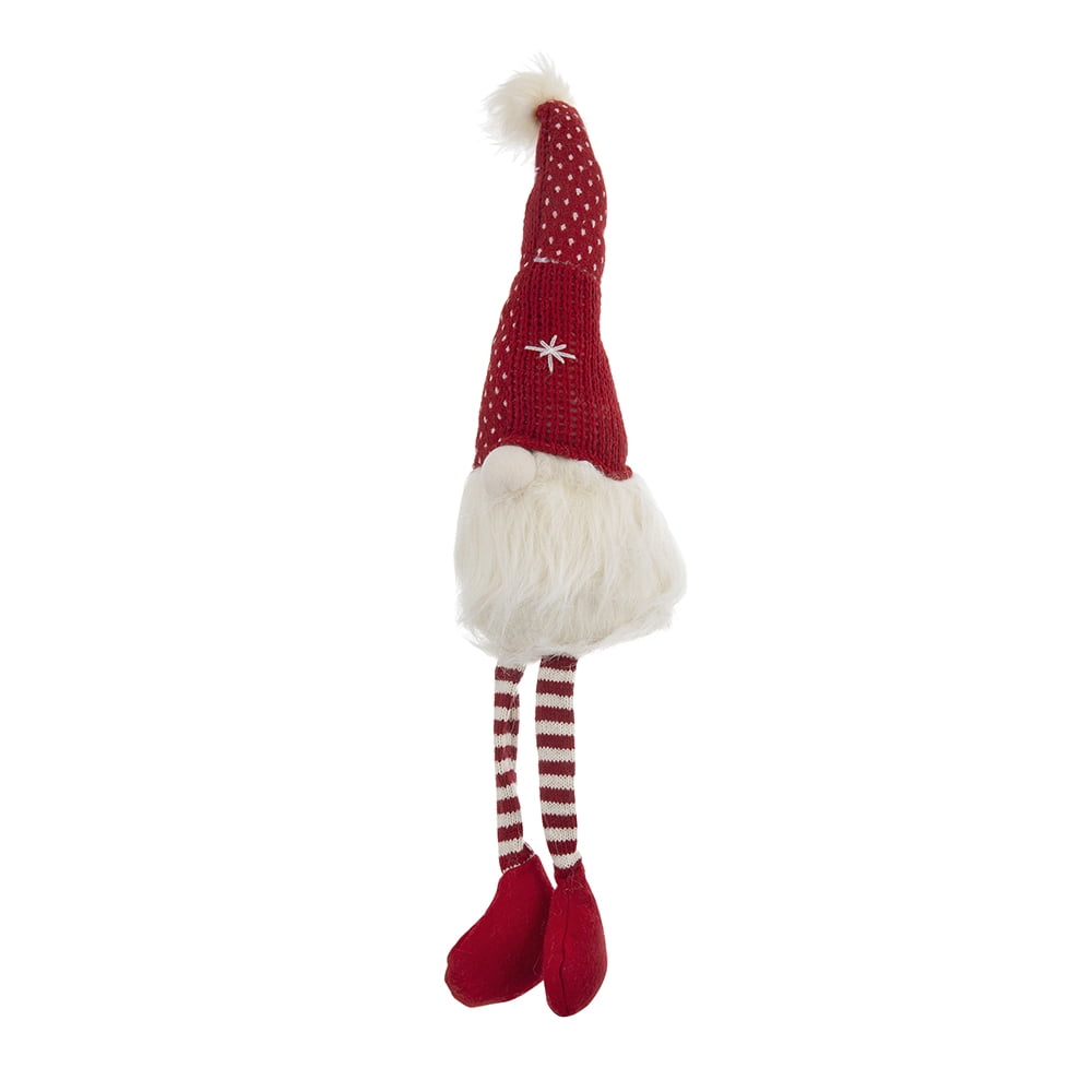 Jolly Red and White Striped Gnome Figurine Set Fluffy White Beard Long Legs Tabletop Mantel Dining Room Decoration