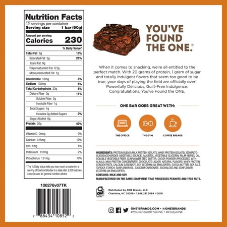 ONE Brands Protein Bar, Chocolate Brownie, 20g Protein, 12 Count