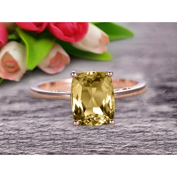 7mm Cushion Cut 1.30 Carat Champagne Diamond Moissanite Engagement Ring Wedding Ring Promise Ring 10k Rose Gold Solitaire Anniversary Ring