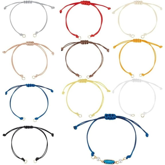 50pcs 10Colors DIY Bracelet Half-Finished Jewelry Making Cord Waxed Bracelets Beaded Adjustable Rope Thread with Steel Jump Rings for Jewelry Making Friendship Bracelet