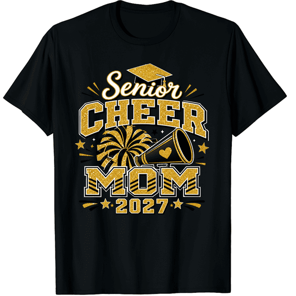 KeHetSoft Women's Senior Cheer Mom 2027 Graduation Cotton Graphic T-Shirt