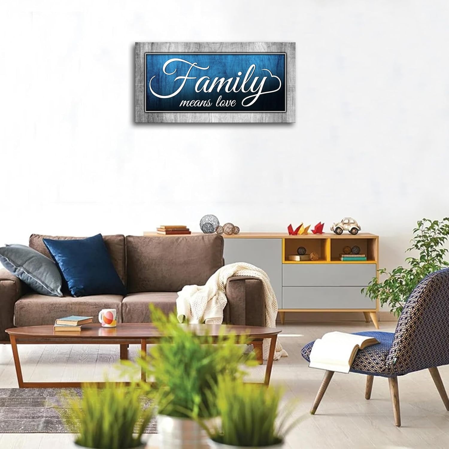 AatoeaX Blue Canvas Wall Art Living Room-Family Means Love Wall
