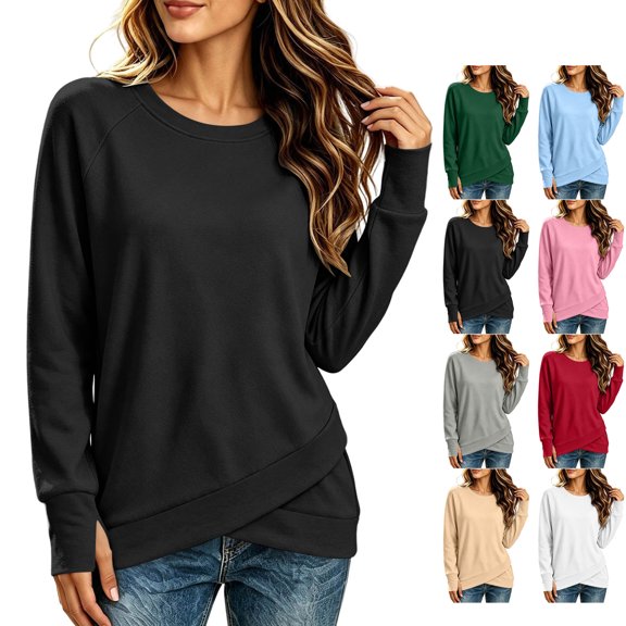 TGSLY Women's Asymmetric Hem Sweatshirt Lightweight Crew Neck Long Sleeve Fall Pullovers Casual Solid Color Athletic Tops with Thumb Hole XXL