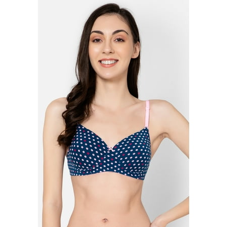 

Clovia Padded Non-Wired Full Cup Polka Dot Print Multiway T-shirt Bra in Navy - Cotton