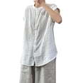 thumbnail image 2 of Bixock Maternity Tops Crew Neck Short Sleeve Cotton Linen Loose Pregnancy Blouse Button Down Casual Maternity Shirt Summer Maternity Clothes, 2 of 5
