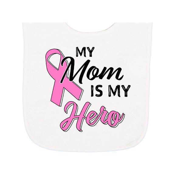 Inktastic My Mom is My Hero Breast Cancer Awareness Baby Terry Cloth Bib