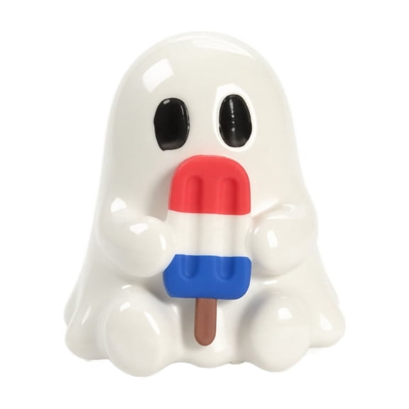 Cute Seated Ghost Figurine With colorful Ice Lolly, Cute Halloween Decor, Perfect for Summerween Decor,Desktop Halloween Table Decoration, Reusable Halloween Decorations & Holiday Gifts.-C