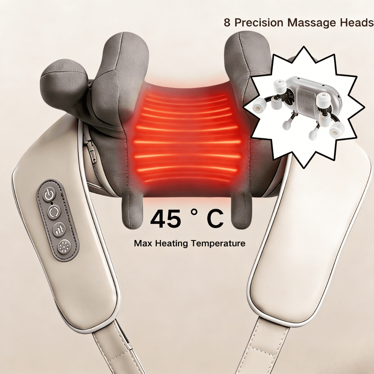 SpaceMuse Cordless Shiatsu Back Neck Massager with Heat, Deep Kneading for Shoulder Muscle Relief, Portable for Home, Office, Car, Ideal Gift for Men&Women, Mom&Dad, Beige