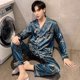 thumbnail image 1 of Pijama de hombre, cárdigan de seda helada de otoño, traje de seda artificial para hombre de talla grande para usar en casa, 1 of 4