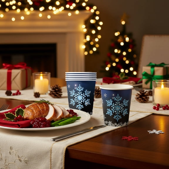 HHGBAD 10Pcs Disposable Paper Cups, Elegant Christmas Design, Versatile for Hot and Cold Beverages, Ideal for Holiday Parties, Perfect for Family Gatherings