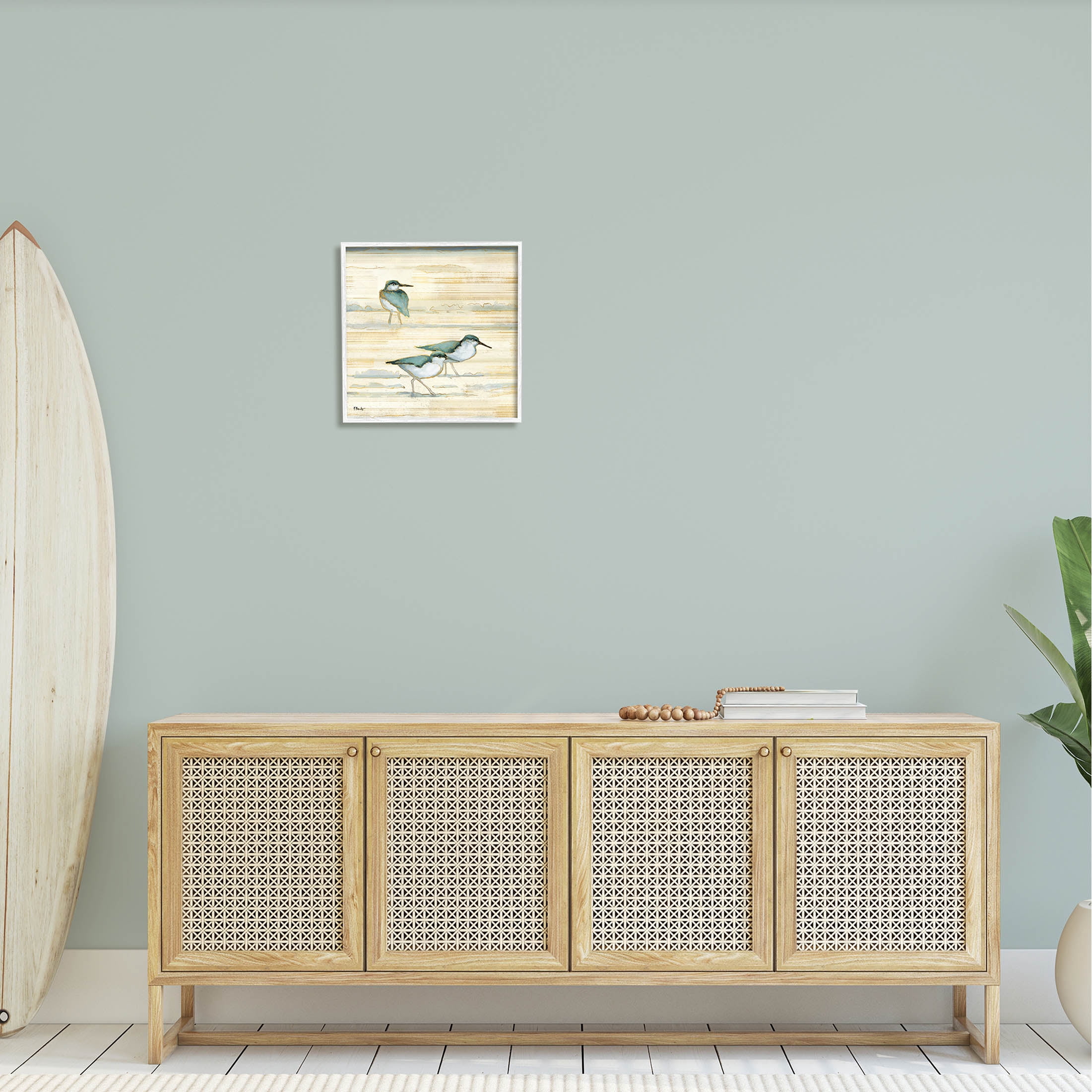 Stupell Industries Oceanside Sandpipers Beach Birds Graphic Art White Framed Art Print Wall Art, Design by Paul Brent
