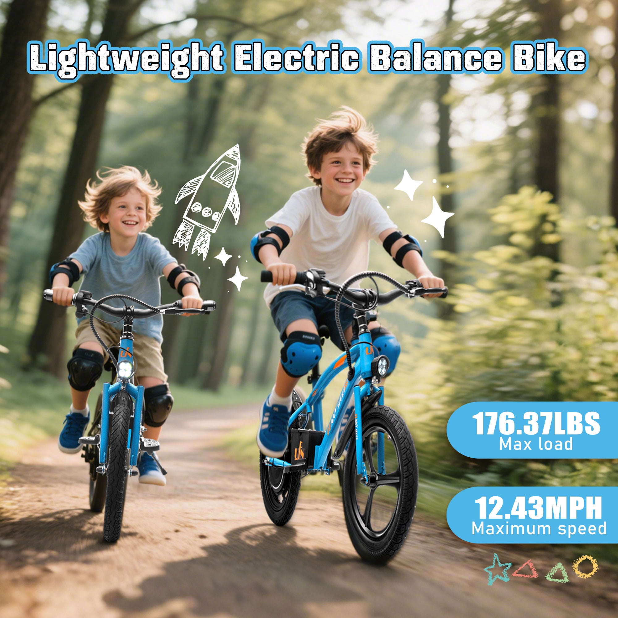 Track Seven 24V Kids Electric Dirt Bike, Ride on Mini Bike, 300W Super Power Motor, Up to 12.43 MPH, 16" Wheels, Adjustable Seat Height, Bright Headlight, Hand-Operated Brakes for Ages 5+, Blue