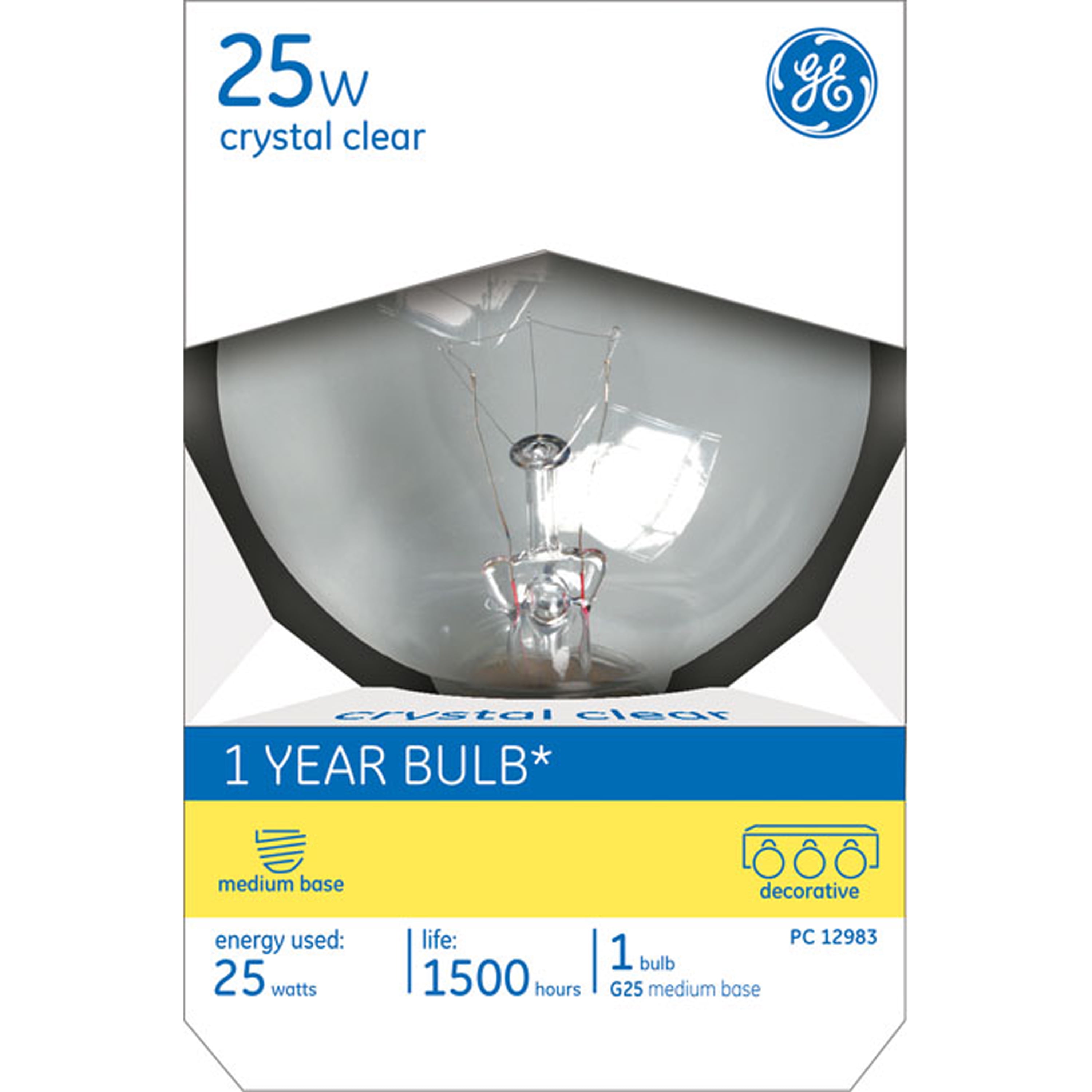 GE Lighting 12983 25-Watt G25 Globe Light Bulb, Crystal Clear