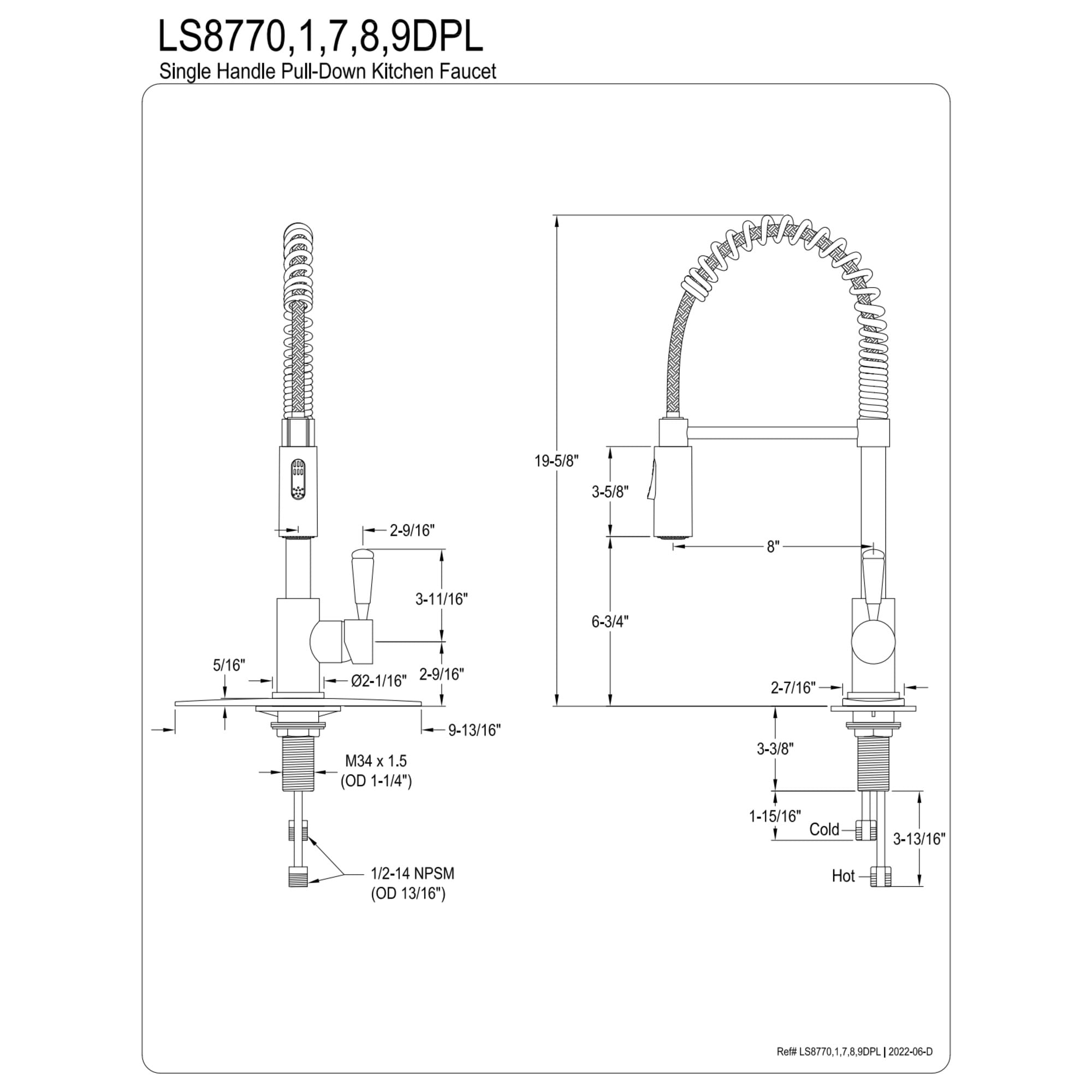 Gourmetier LS8777DPL Paris Single-Handle Deck-Mount Pre-Rinse Kitchen Faucet, Matte Black/Polished Chrome
