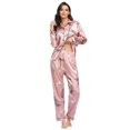 thumbnail image 3 of Wuffmeow Women Silk Pajamas Set Long Sleeve Ladies Satin PJ Sets Button-Down Pajama Sleepwear Loungewear S~XL, 3 of 6