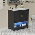 thumbnail image 5 of 30" Bathroom Vanity with Sink, Modern Bathroom Cabinet with LED Light, Bathroom Vanity Set, Double Soft Closing Cabinet Door with Organizer, Black, 5 of 7