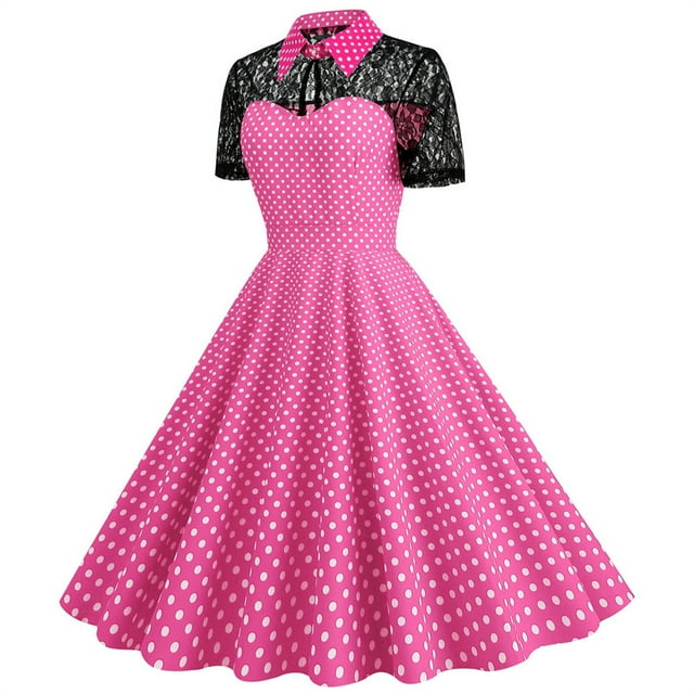 Uppada Robe de Thé Classique pour Femme à Manches Courtes Évasée Cocktail Robes de Fête Années 1950 Rétro Vintage à Pois Années 1950 Rockabilly Robe de Bal Midi Liquidation en Liquidation