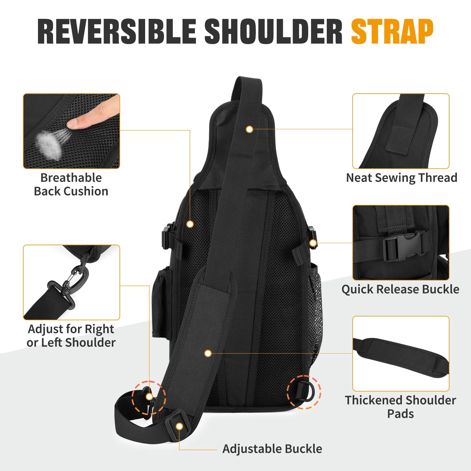 Fishing Sling Bag Lightweight Tackle Small Backpack Shoulder Bags With Rod Holder  Storge Gear And Equipment Gifts For Men (black)