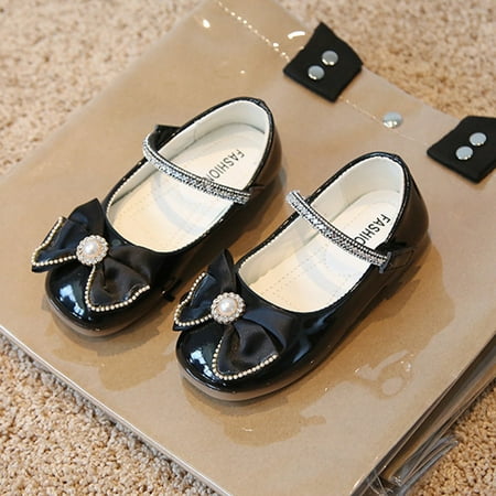 

HAXMNOU Bowknot Fashion Autumn Children And Girls Casual Shoes Thick Sole Round Toe Buckle Dress Shoes Black