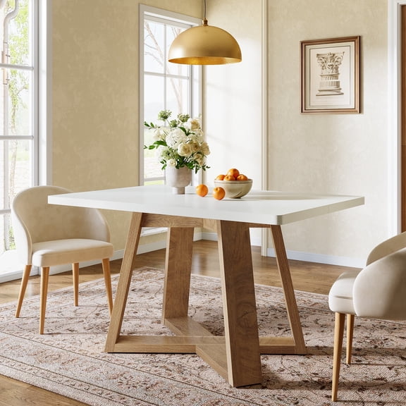 Finmind Modern Dining Table for 4, 47-inch Kitchen Table with Wooden Legs for Kitchen and Dining Room, Small Space, White and Brown