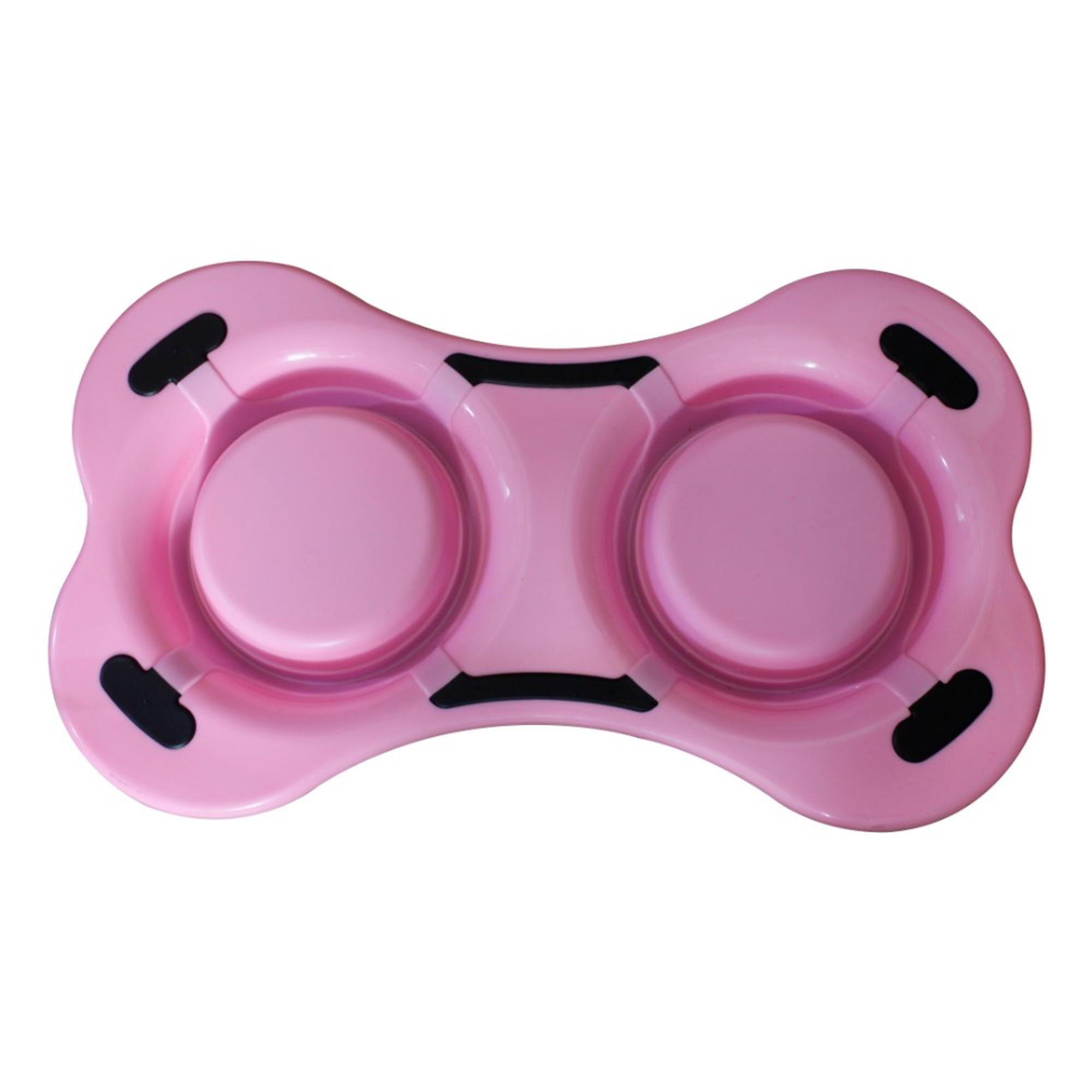 Pefilos 13.5 oz Bone Shaped Plastic Pet Double Diner with 2 Stainless Steel Dog Bowls for Feeding Small Medium Dogs Cats Puppies, Pink Pefilos 13.5 oz Bone Shaped Plastic Pet Double Diner with 2 Stainless Steel Dog Bowls for Feeding Small Medium Dogs Cats Puppies, Pink