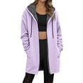 thumbnail image 2 of Long Winter Coats for Women 2025 Long Sleeve Fleece Lined Plain Zip Up Hooded Jacket with Pockets Outerwear, 2 of 6