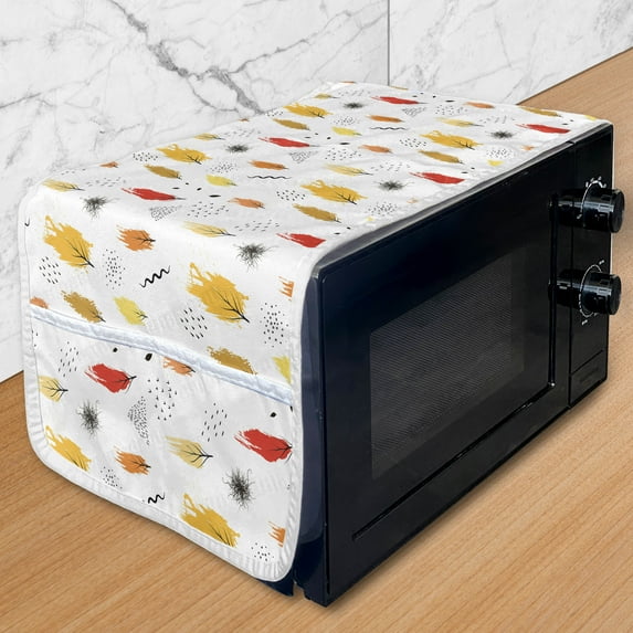 Autumn Microwave Oven Cover, Modern Art Themed Simplistic Colorful Seasonal Trees on Plain Background, Water Resistant Organizer with Pockets Kitchen, 36" x 12", Earth Yellow Vermilion, by Ambesonne