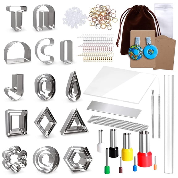 Yammee 165PCS/SET Polymer Clay Cutters for Earrings 14 Shapes Stainless Steel Clay Cutt