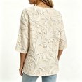 thumbnail image 4 of Asgosdo Women Tops Shirts Embossed Leaf Floral Print Notched V Neck Decorative Button 3/4 Sleeve Loose Flowy Polyester Casual Blouses Multi Color Four Season Womens Tops, 4 of 5