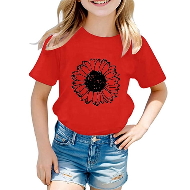 Chemises pour Filles Imprimées, Hauts à Manches Courtes pour Filles, Col Rond, Vêtements d'Été pour Adolescentes, Chemises pour Filles de 7-8 Ans, Mode Féminine
