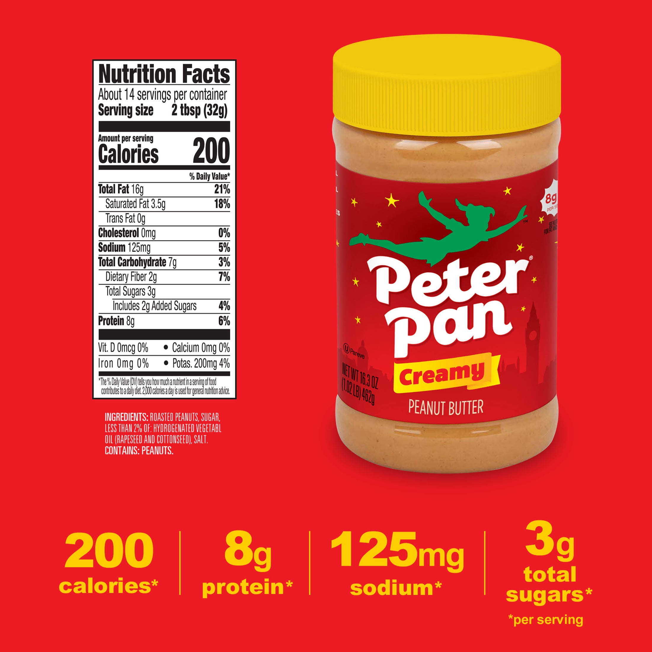 (2 pack) Peter Pan Creamy Peanut Butter,Smooth, Gluten Free Peanut Butter, 16.3 oz Jar