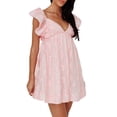 thumbnail image 2 of Women Summer Casual Mini Dress Flower Pattern Deep V-Neck Fly Sleeve A-line Dress Fashion Beach Holiday Dress, 2 of 8