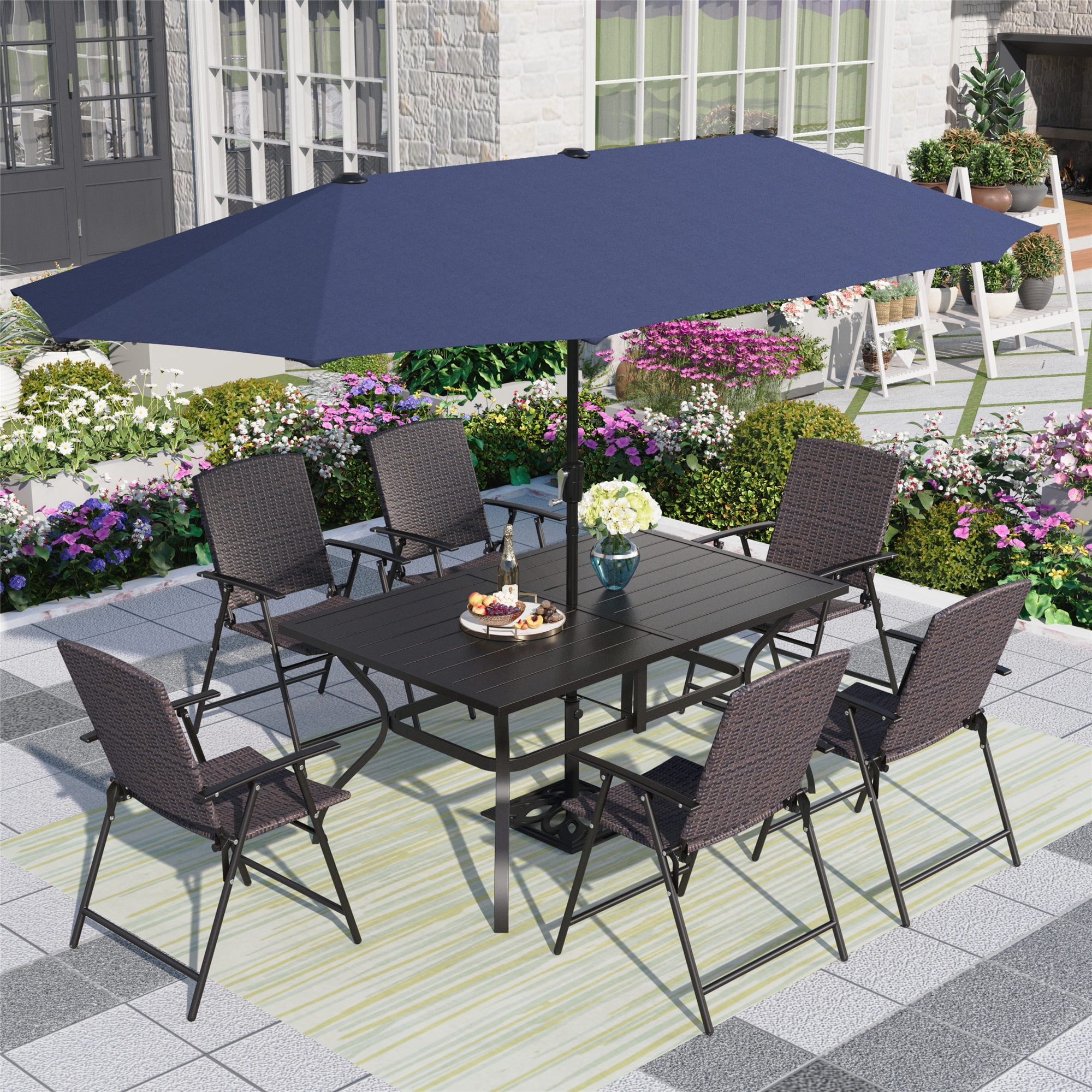 Summit Living 8-Piece Outdoor Dining Set with Wicker Folding Chairs, 13 ...