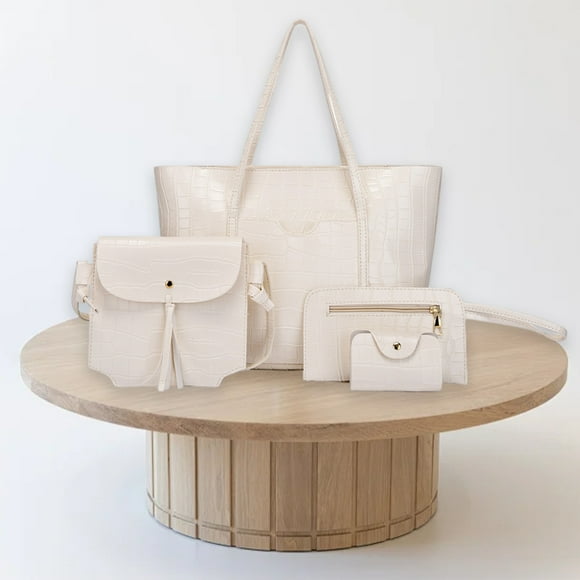 WIZUTIZ Large Capacity Bag Women's Fashion One Shoulder Handbag Pattern Four Piece Set Mother Bag for Women Womens Handbags Shoulder Bags Large Easy Carry Any Phone Bag White
