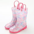 thumbnail image 2 of Xfvqtps Child Girls Rain Boots with Handles Grid Printing Sweet Mid Calf Waterproof Non Slip Light up Rubber Sole Garden Shoes Outdoor EVA Rain Shoes for 5-12 Years Hot Pink, 2 of 3