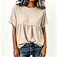 thumbnail image 4 of Dxzfnsa Short Sleeve Shirts for Women Casual Spring Summer Tops Ribbed Knit Striped Womens Tops Crewneck Loose Fit T Shirts S-2XL, 4 of 6
