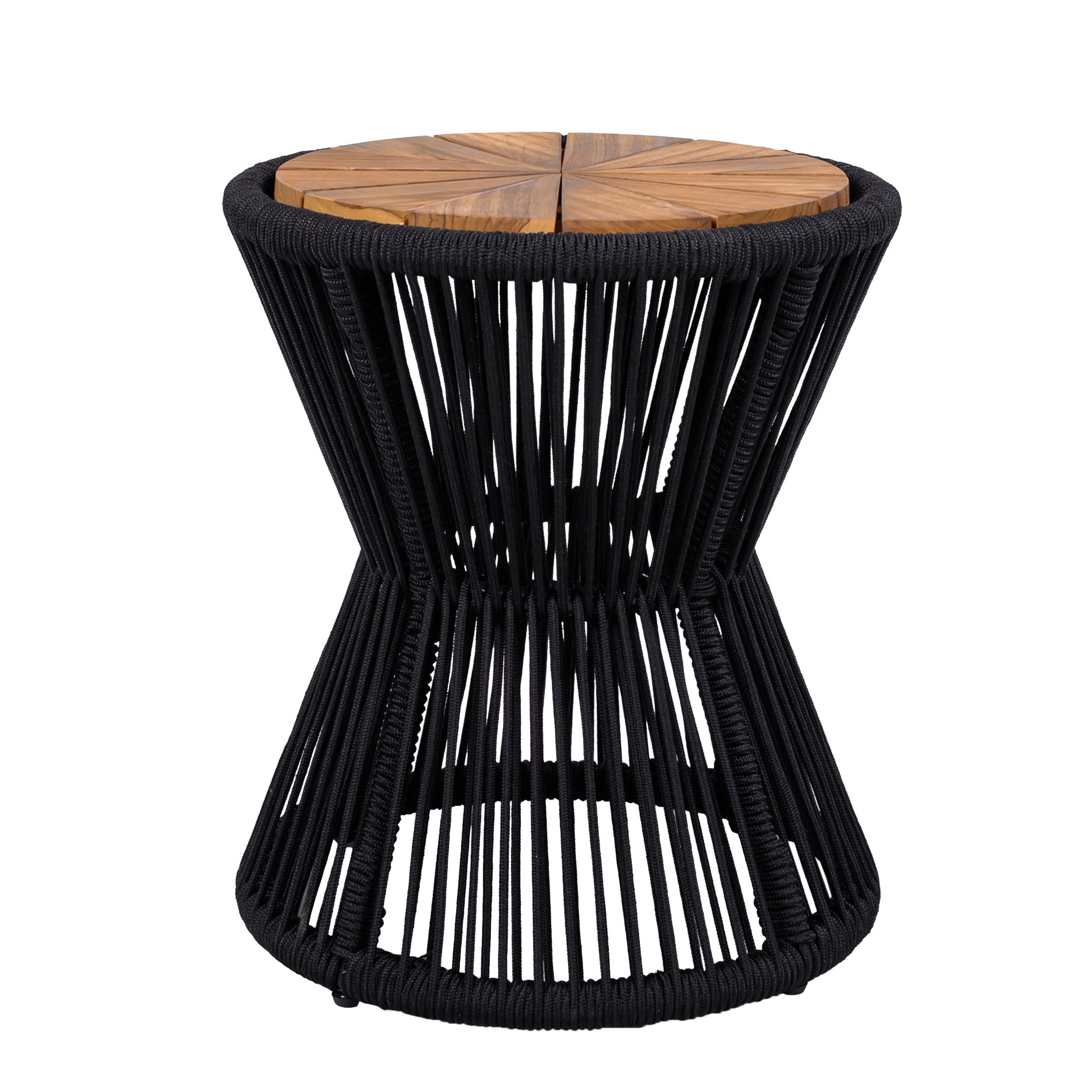 Christopher Knight Home Small Outdoor Side Table, Woven Rope Patio End Table, Black + Teak