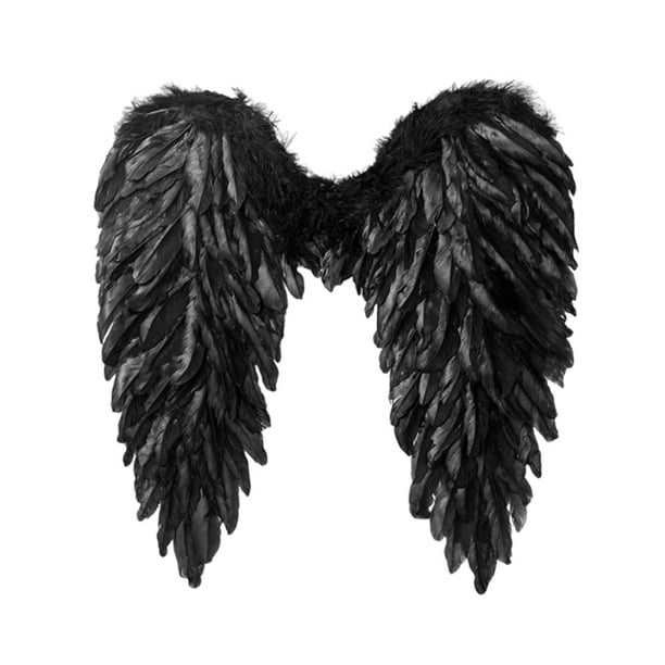 Alas de ángel con plumas para disfraz de ángel para adultos y niños para fiesta de cumpleaños de carnaval Negro