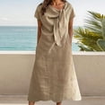 thumbnail image 2 of CIENVNSTG Elegant Solid Short Dresses Summer Casual Loose O Neck Lace Up Skirt Simple Elegant Formal Dress Khaki 4XL, 2 of 5