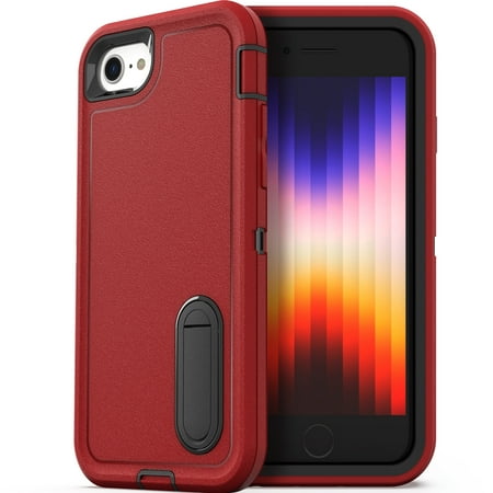 ULAK iPhone SE 2022 2020 Case & iPhone 8 7 6 Case with Kickstand for Kids Boys Girls, Sturdy Shockproof Phone Case for Apple iPhone 7/ 8/ 6/ 6S/ SE 2nd 3rd Generation, Red