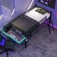 thumbnail image 3 of Kumix Twin Loft Bed with Desk, Gaming Mid Loft Bed with LED and Vented Mesh Underbed Storage for Teens Adults, Metal Low Gaming Bedframe with Guardrail and Ladder for Bedroom, Black, 3 of 8