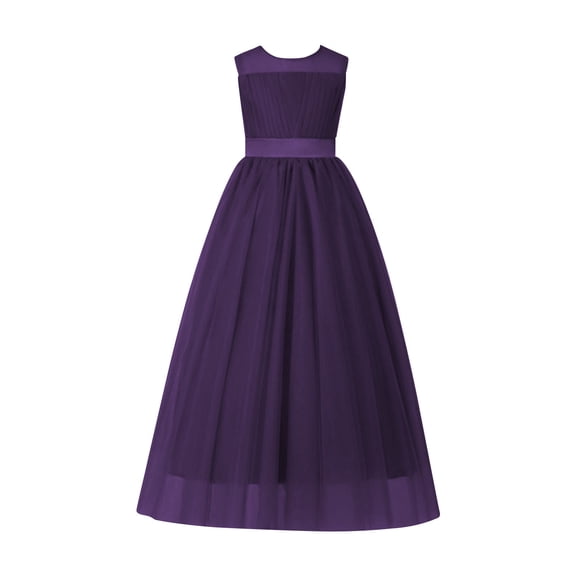 AHTJRT Girls Flower Dress Sleeveless a Line Birthday Party Ball Gowns Wedding Pageant Maxi Dresses Kids Formal Tulle Full Length Dress Dark Blue 0-1 Years