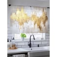 thumbnail image 3 of Sheer Curtains 45 Inches Long, Gold Grey Light Filtering Window Curtains for Living Room, Abstract Contemporary Square Graffiti Smear Art Rod Pocket Voile Sheer Curtain Drapes, 52"W x 45"L, 2 Panels, 3 of 8