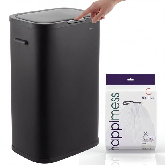 happimess Tammi Kitchen 14.5-Gallon Slim Metal Push Button Trash Can, Charcoal Black, HPM1017B