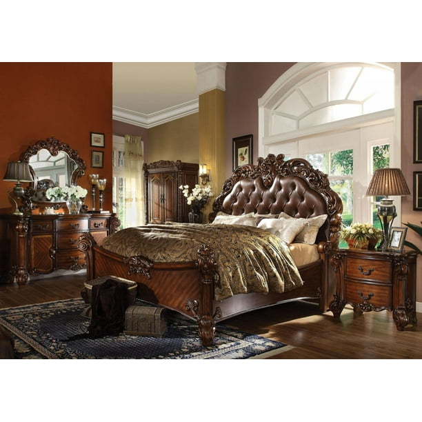 Acme Furniture 22000q Vendome Cherry Finish Upholstered Queen Bedroom Set 5pcs Walmart Com Walmart Com