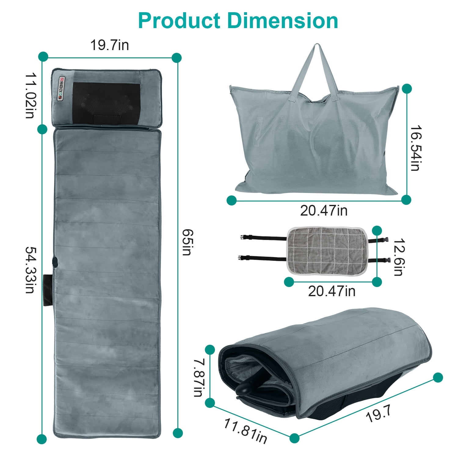 Imountek Electric Full Body Massage Mat, Heated Vibration Massage Chair Pad with Neck Pillow, 10 Motors, Timer & Anti-Slip Base for Neck, Back, Waist, Legs, Gift
