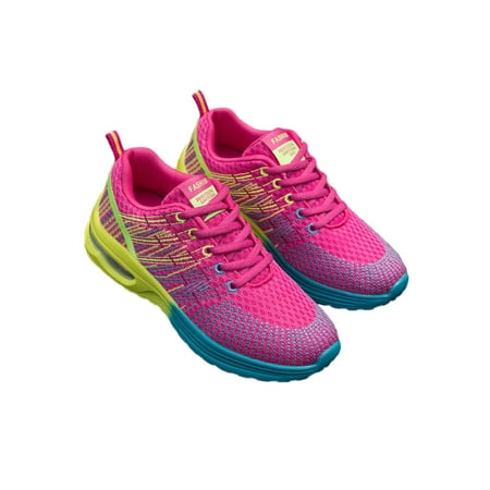 

Fangasis Women Casual Sneaker Color Block Sneakers Breathable Flats Ladies Trainers Daily Comfort Air Cushion Walking Shoe Rose Red 6